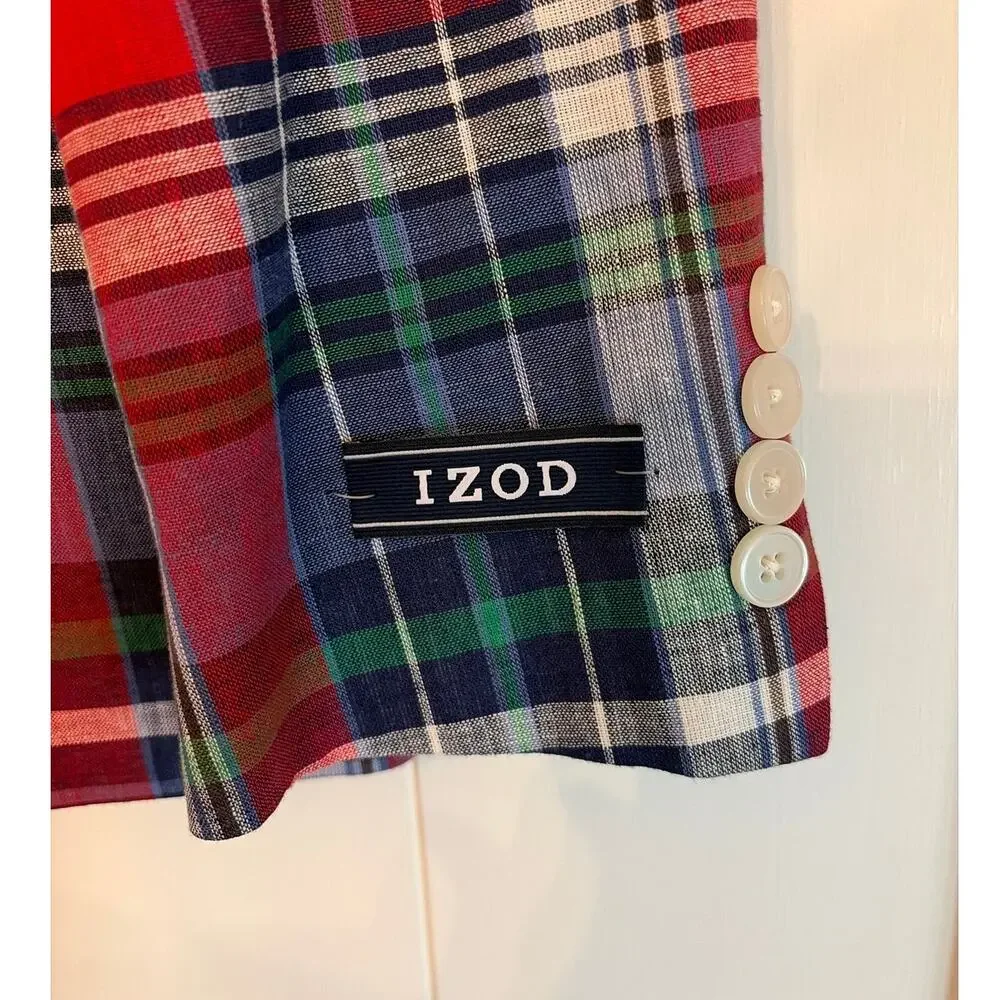 NWT IZOD Plaid Linen Blend Sport Coat Blazer 42S Preppy Derby Golfcore - Picture 5 of 14